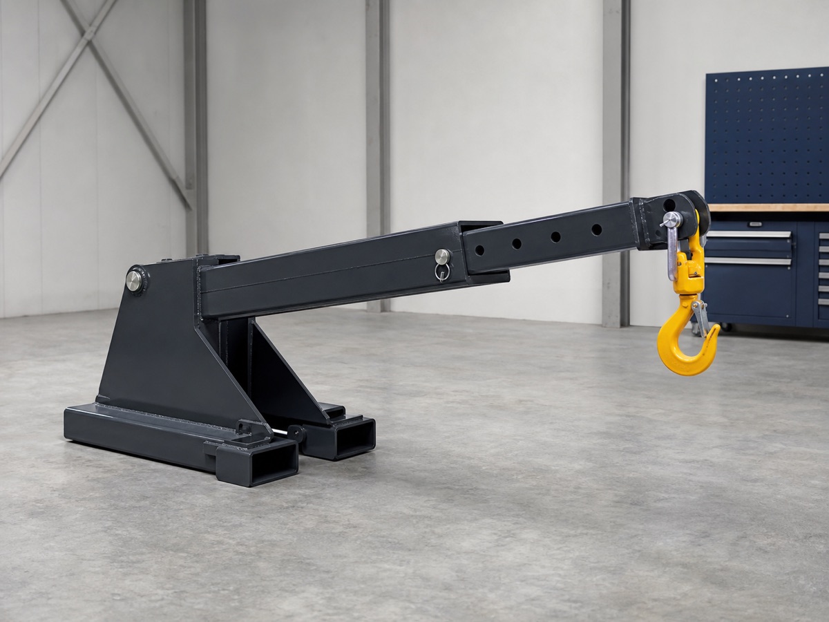 Forklift çatallarına takılan mekanik teleskobik bom ve emniyet kancası